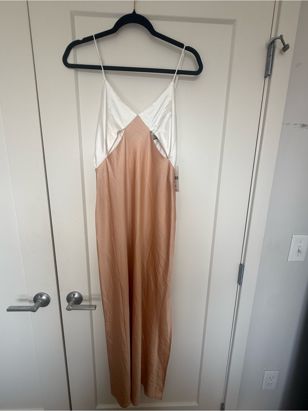 White and Blush Two-Tone Satin Slip Dress